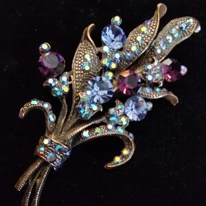 Copper Floral Brooch With Purple And Deep Purple And AB Accents